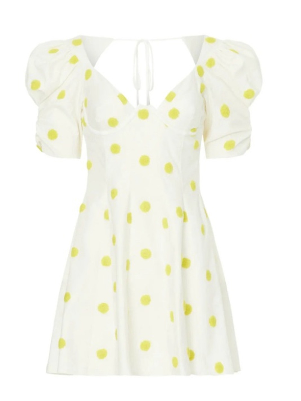 For Love & Lemons White Mini Dress with Yellow Polka Dots